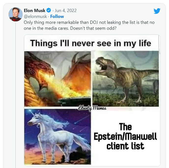 Elon Musk tweets about Epstein/Maxwell client list Blank Meme Template