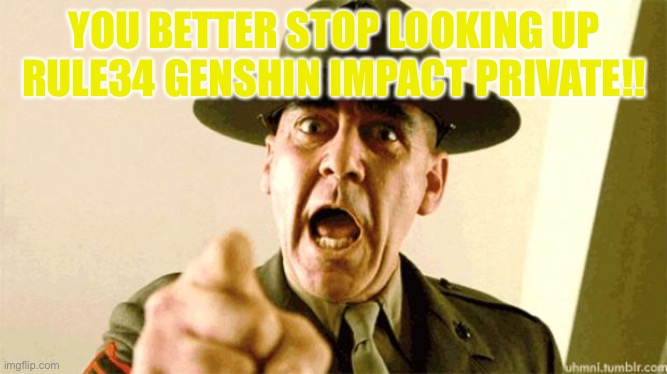 Stop it | YOU BETTER STOP LOOKING UP RULE34 GENSHIN IMPACT PRIVATE!! | image tagged in drill instructor | made w/ Imgflip meme maker