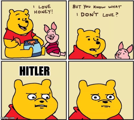 he's a bad guy | HITLER | image tagged in serious winnie the pooh,hitler,winnie the pooh,disney | made w/ Imgflip meme maker