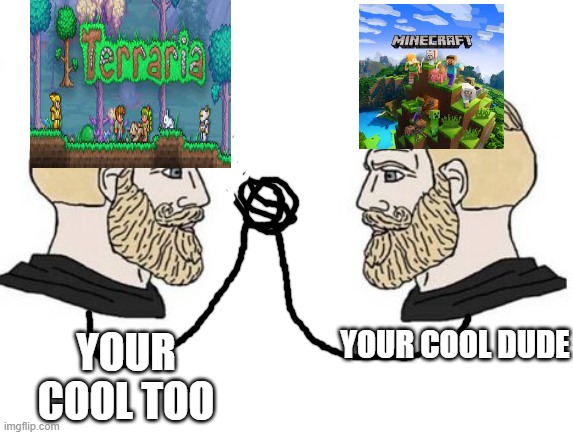 mc and terraria | YOUR COOL TOO; YOUR COOL DUDE | image tagged in chad vs chad | made w/ Imgflip meme maker