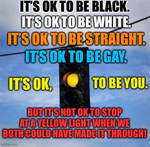 We all can relate to this at some point or another. | its ok to be black its ok to be white its ok to be straight its ok to be gay | image tagged in funny | made w/ Imgflip meme maker