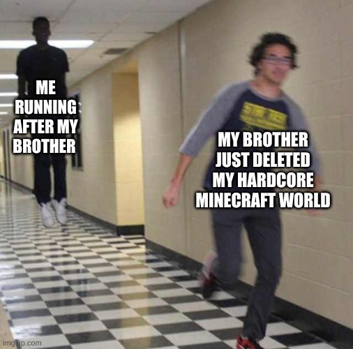 So you have chosen death | ME RUNNING AFTER MY BROTHER; MY BROTHER JUST DELETED MY HARDCORE MINECRAFT WORLD | image tagged in floating boy chasing running boy,minecraft | made w/ Imgflip meme maker