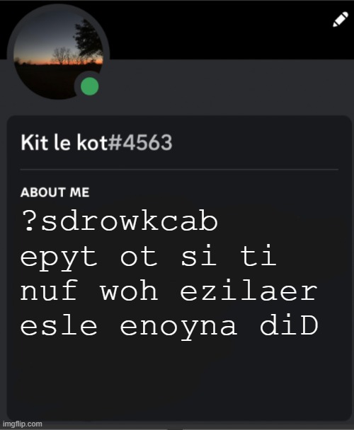 ?sdrowkcab epyt ot si ti nuf woh ezilaer esle enoyna diD | made w/ Imgflip meme maker