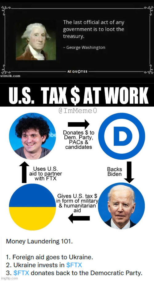 we know US money went to Ukraine... Ukraine invested in FTX... FTX "donated" tens of millions to democrats... | image tagged in democrat,money,laundry | made w/ Imgflip meme maker