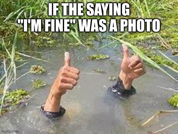 FLOODING THUMBS UP | IF THE SAYING "I'M FINE" WAS A PHOTO | image tagged in flooding thumbs up | made w/ Imgflip meme maker