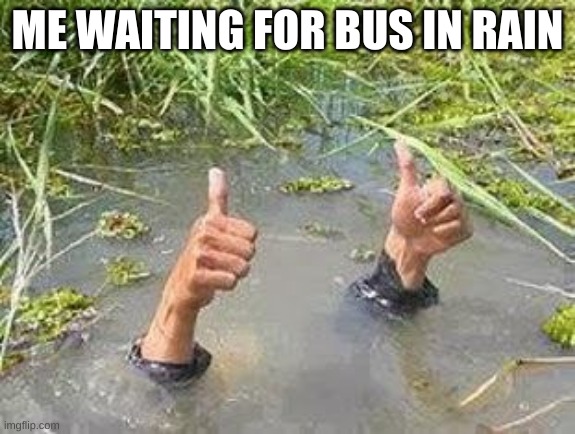 *bubbles in rage* P.S my hair is soaking wet | ME WAITING FOR BUS IN RAIN | image tagged in flooding thumbs up | made w/ Imgflip meme maker