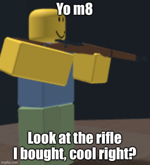 Rifle noob | Yo m8 Look at the rifle I bought, cool right? | image tagged in rifle noob | made w/ Imgflip meme maker