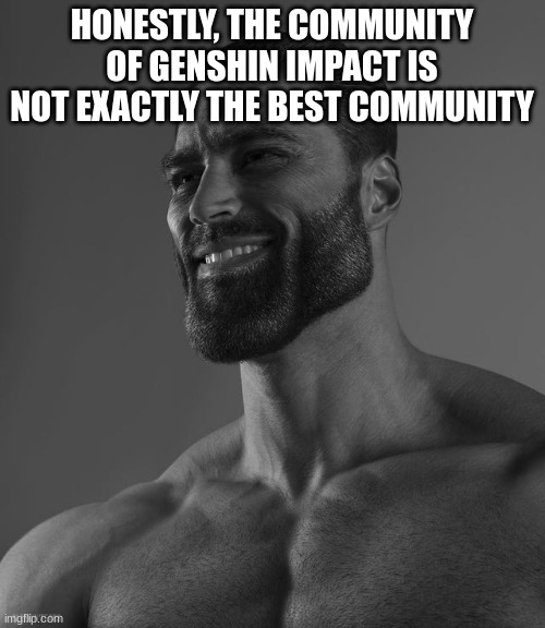 Giga Chad | HONESTLY, THE COMMUNITY OF GENSHIN IMPACT IS NOT EXACTLY THE BEST COMMUNITY | image tagged in giga chad | made w/ Imgflip meme maker