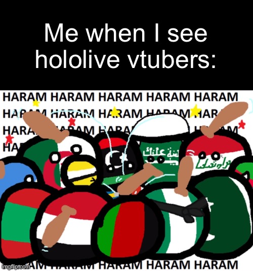 HARAM! | Me when I see hololive vtubers: | image tagged in countryballs haram,memes | made w/ Imgflip meme maker