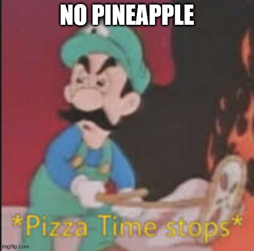 Pizza Time Stops | NO PINEAPPLE | image tagged in pizza time stops | made w/ Imgflip meme maker