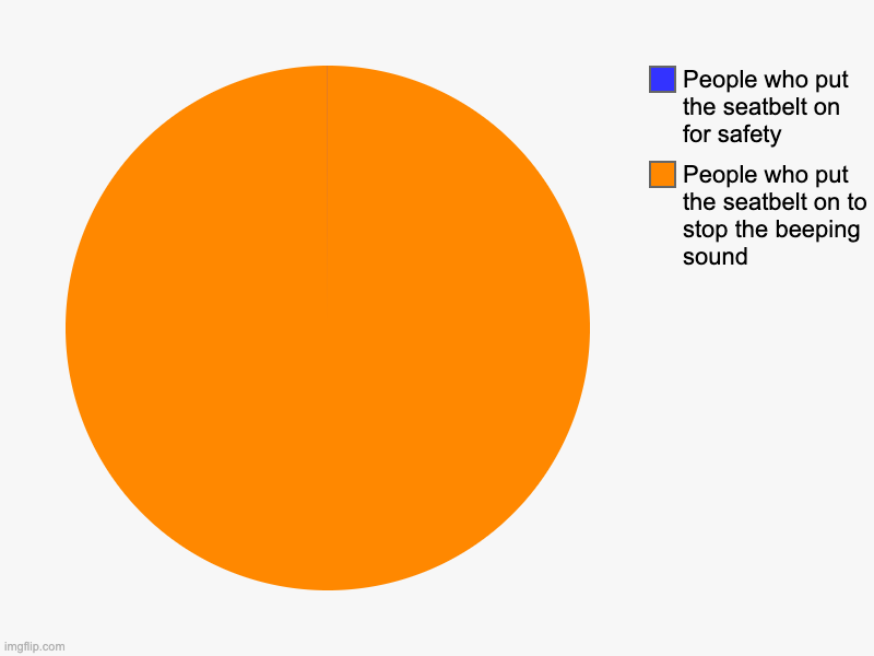 Which side are you on? | People who put the seatbelt on to stop the beeping sound, People who put the seatbelt on for safety | image tagged in charts,pie charts,seatbelt | made w/ Imgflip chart maker