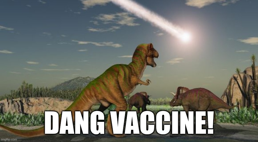 Dinosaurs meteor | DANG VACCINE! | image tagged in dinosaurs meteor | made w/ Imgflip meme maker
