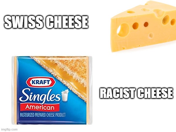 Woke | SWISS CHEESE; RACIST CHEESE | image tagged in racist cheese | made w/ Imgflip meme maker