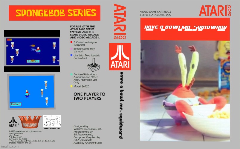 Have A Bowl, Mr. Squidward for the Atari 2600 | image tagged in gaming,atari,spongebob,retro,1970s,1980s | made w/ Imgflip meme maker