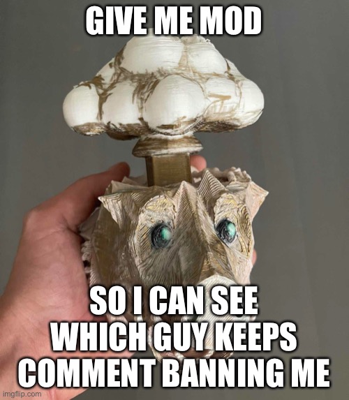 And so I can bury other people memes | GIVE ME MOD; SO I CAN SEE WHICH GUY KEEPS COMMENT BANNING ME | image tagged in no way | made w/ Imgflip meme maker