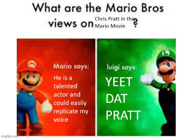 Pratt Views | image tagged in mario bros views | made w/ Imgflip meme maker