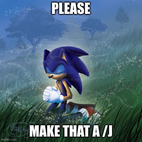 praying sonic | PLEASE; MAKE THAT A /J | image tagged in praying sonic | made w/ Imgflip meme maker