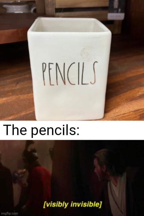 Pencils | The pencils: | image tagged in visibly invisible,pencils,pencil,memes,meme,gone | made w/ Imgflip meme maker