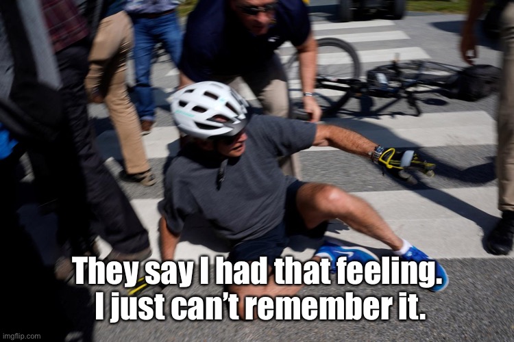 I've biden and I can't get up | They say I had that feeling.  I just can’t remember it. | image tagged in i've biden and i can't get up | made w/ Imgflip meme maker
