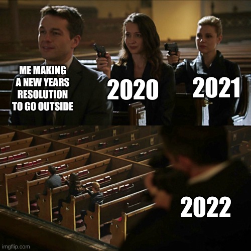 Covid |  ME MAKING A NEW YEARS RESOLUTION TO GO OUTSIDE; 2021; 2020; 2022 | image tagged in assassination chain,happy new year,new year resolutions | made w/ Imgflip meme maker
