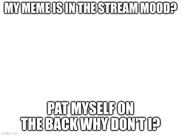 MY MEME IS IN THE STREAM MOOD? PAT MYSELF ON THE BACK WHY DON'T I? | made w/ Imgflip meme maker