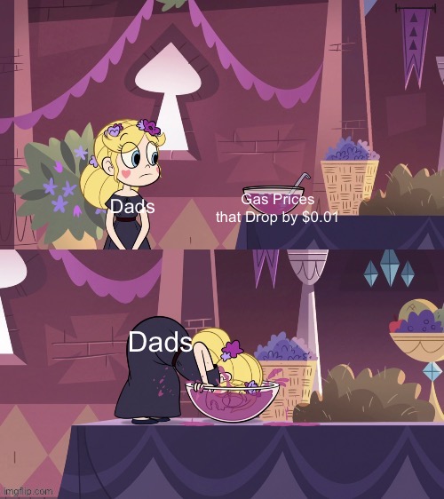 Star Butterfly Shoving her Face into the Juice Bowl | Gas Prices that Drop by $0.01; Dads; Dads | image tagged in star butterfly shoving her face into the juice bowl,svtfoe,memes,star vs the forces of evil,gas,dads | made w/ Imgflip meme maker