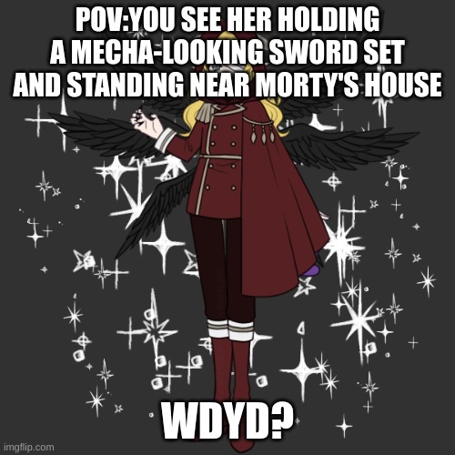 POV:YOU SEE HER HOLDING A MECHA-LOOKING SWORD SET AND STANDING NEAR MORTY'S HOUSE; WDYD? | made w/ Imgflip meme maker