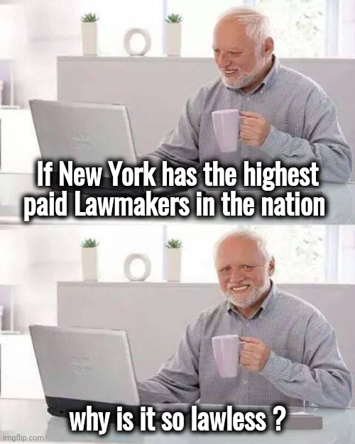 Just gave themselves another raise | If New York has the highest paid Lawmakers in the nation; why is it so lawless ? | image tagged in memes,hide the pain harold,politicians suck,waste of money,waste of time,you had one job | made w/ Imgflip meme maker