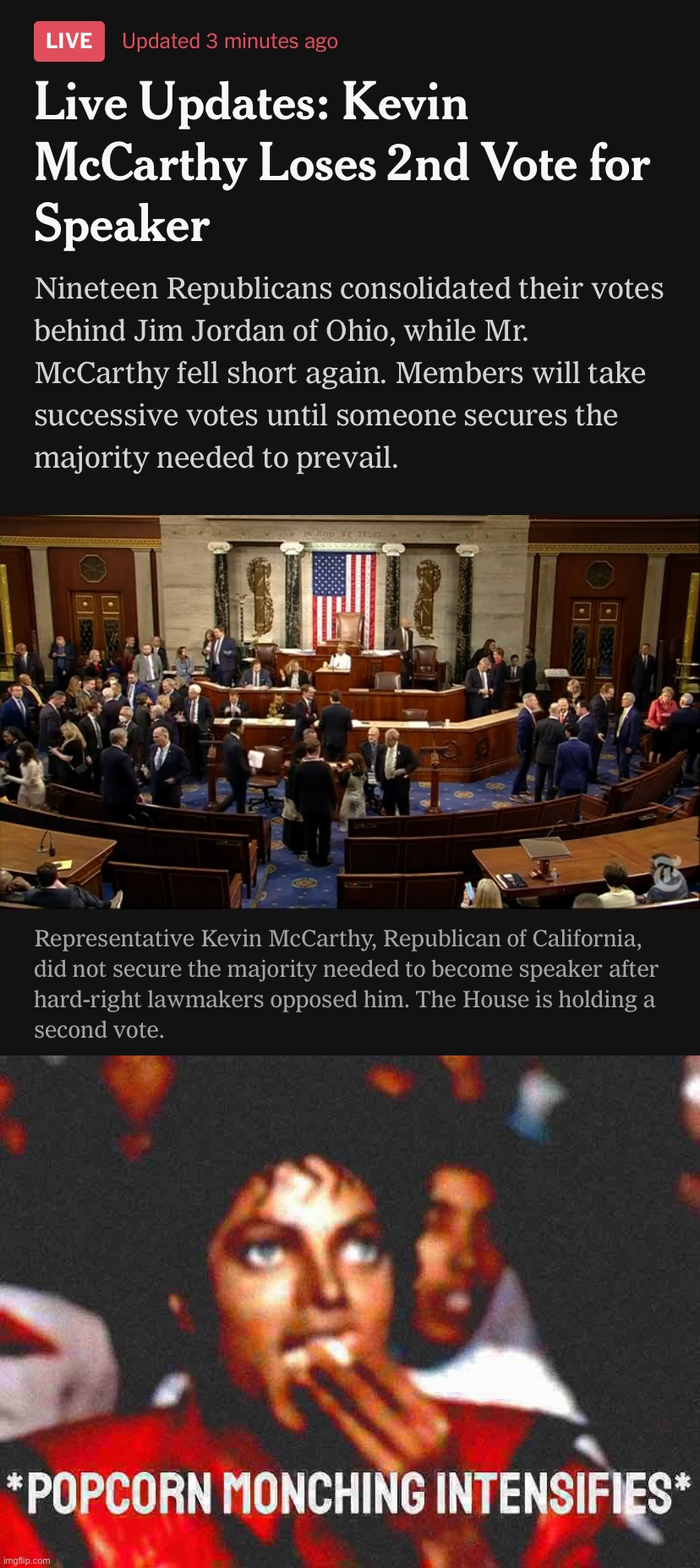 Bruh. I knew he had issues with his caucus but did not actually think it would go into overtime like this. Sad! | image tagged in kevin mccarthy loses 2nd vote,kevin mccarthy,republicans,republican party,gop,grab popcorn | made w/ Imgflip meme maker
