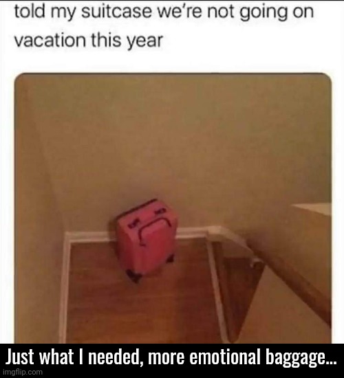 Bag ut | Just what I needed, more emotional baggage... | image tagged in memes,fun,emotional baggage | made w/ Imgflip meme maker
