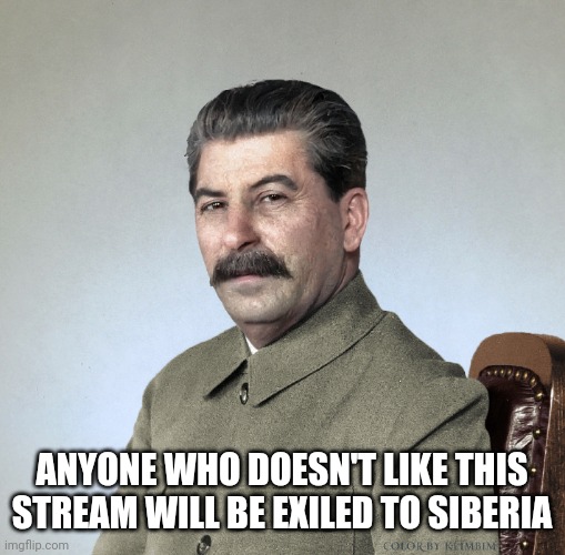 Best stream papa Stalin | ANYONE WHO DOESN'T LIKE THIS STREAM WILL BE EXILED TO SIBERIA | image tagged in joseph stalin,stalin,capitalism,papa stalin,gulag | made w/ Imgflip meme maker