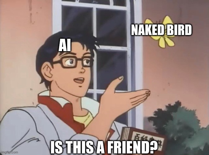 Is this a bird? | AI NAKED BIRD IS THIS A FRIEND? | image tagged in is this a bird | made w/ Imgflip meme maker