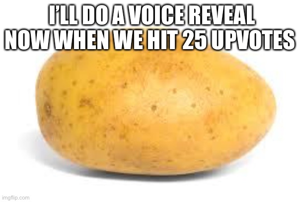 Im no flaker btw | I’LL DO A VOICE REVEAL NOW WHEN WE HIT 25 UPVOTES | image tagged in potato | made w/ Imgflip meme maker