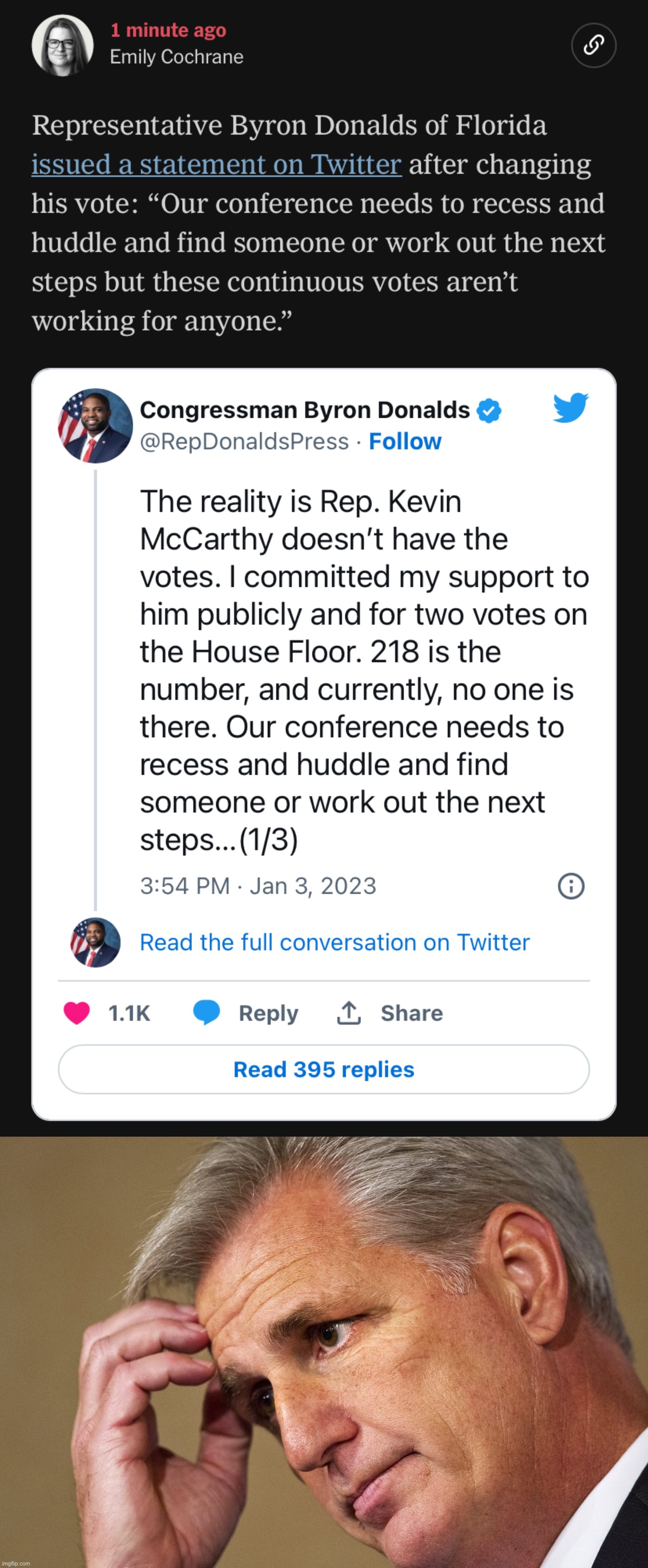 BREAKING: Kevin McCarthy loses one of his supporters on the 3rd round of voting. His momentum is now officially going backwards | image tagged in kevin mccarthy loses another vote,kevin mccarthy,republicans,republican party,gop,congress | made w/ Imgflip meme maker