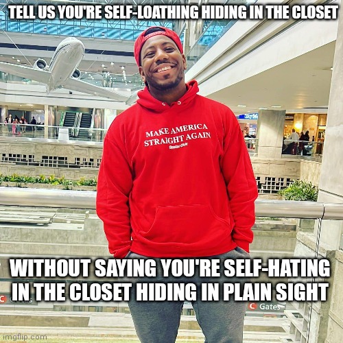 Hiding in the closet in plain sight | TELL US YOU'RE SELF-LOATHING HIDING IN THE CLOSET; WITHOUT SAYING YOU'RE SELF-HATING IN THE CLOSET HIDING IN PLAIN SIGHT | image tagged in homophobia | made w/ Imgflip meme maker