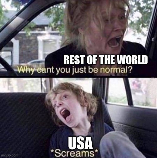 not made to offend anyone | REST OF THE WORLD; USA | image tagged in why can't you just be normal | made w/ Imgflip meme maker