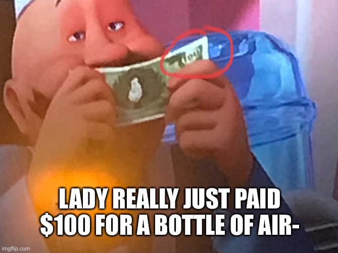 Air | LADY REALLY JUST PAID $100 FOR A BOTTLE OF AIR- | image tagged in the lorax,money,air | made w/ Imgflip meme maker