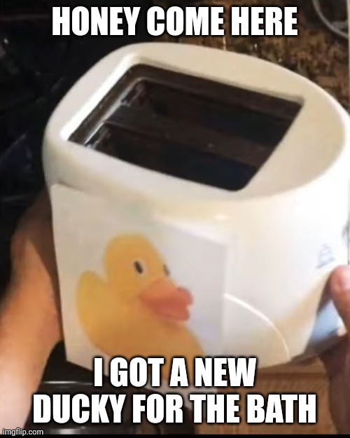 I got a new ducky for the bath! | HONEY COME HERE; I GOT A NEW DUCKY FOR THE BATH | image tagged in duck,bath,memes,funny,dark humor | made w/ Imgflip meme maker