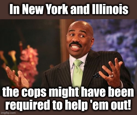 Steve Harvey Meme | In New York and Illinois the cops might have been required to help 'em out! | image tagged in memes,steve harvey | made w/ Imgflip meme maker