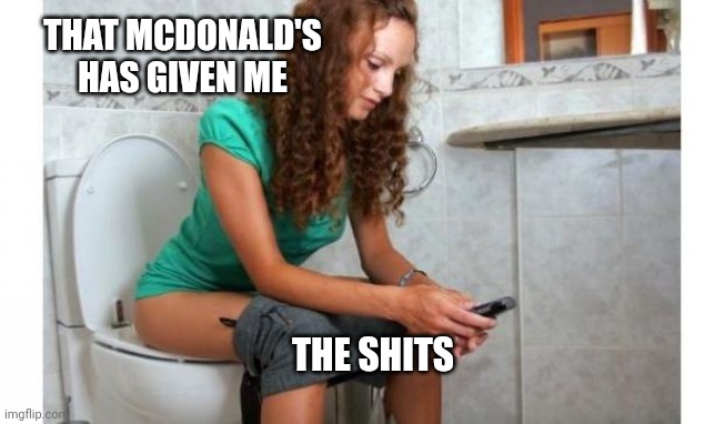 toilet meme | THAT MCDONALD'S HAS GIVEN ME; THE SHITS | image tagged in toilet meme | made w/ Imgflip meme maker