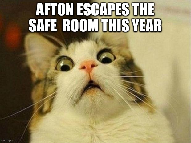 Scared Cat Meme | AFTON ESCAPES THE SAFE  ROOM THIS YEAR | image tagged in memes,scared cat | made w/ Imgflip meme maker