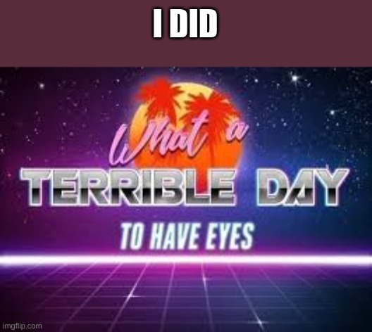 what a terrible day to have eyes | I DID | image tagged in what a terrible day to have eyes | made w/ Imgflip meme maker