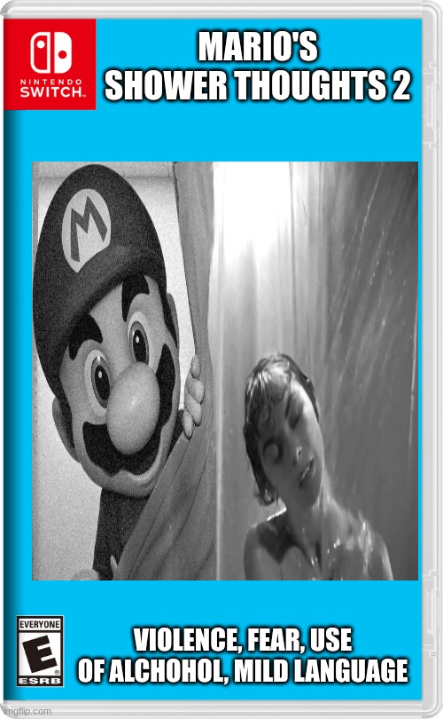 MARIO'S SHOWER THOUGHTS 2; VIOLENCE, FEAR, USE OF ALCHOHOL, MILD LANGUAGE | image tagged in mario psycho | made w/ Imgflip meme maker