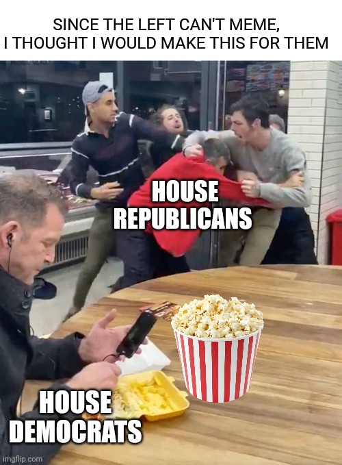 Electing a Speaker |  SINCE THE LEFT CAN'T MEME,
I THOUGHT I WOULD MAKE THIS FOR THEM; HOUSE REPUBLICANS; HOUSE DEMOCRATS | image tagged in fighting,democrats,republicans,congress,memes | made w/ Imgflip meme maker
