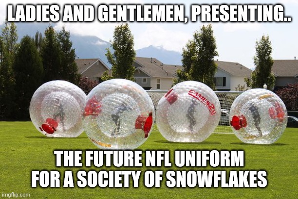Nfl | LADIES AND GENTLEMEN, PRESENTING.. THE FUTURE NFL UNIFORM FOR A SOCIETY OF SNOWFLAKES | image tagged in nfl | made w/ Imgflip meme maker