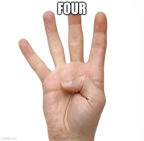 Four | FOUR | image tagged in four fingered | made w/ Imgflip meme maker
