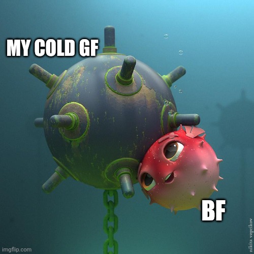 Gf problems | MY COLD GF; BF | image tagged in naval mine and puffer fish | made w/ Imgflip meme maker