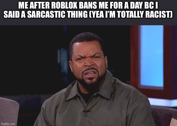 Bro how is that fair | ME AFTER ROBLOX BANS ME FOR A DAY BC I SAID A SARCASTIC THING (YEA I’M TOTALLY RACIST) | image tagged in really ice cube,unfair | made w/ Imgflip meme maker