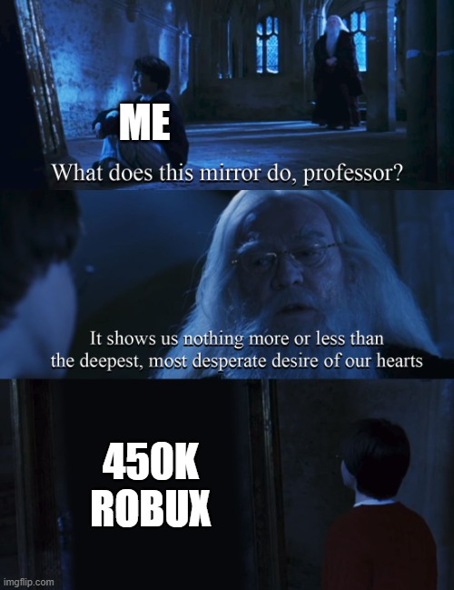 Harry potter mirror | ME; 450K ROBUX | image tagged in harry potter mirror | made w/ Imgflip meme maker