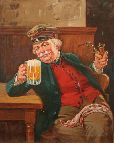 Beer Drinking old man with a pipe Blank Meme Template